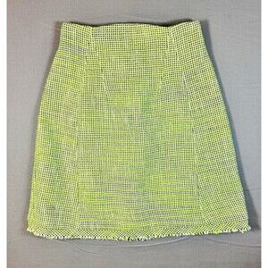 Veronika Maine Green Checked Tweed A-Line Fringe Hem Lined Skirt Size 6